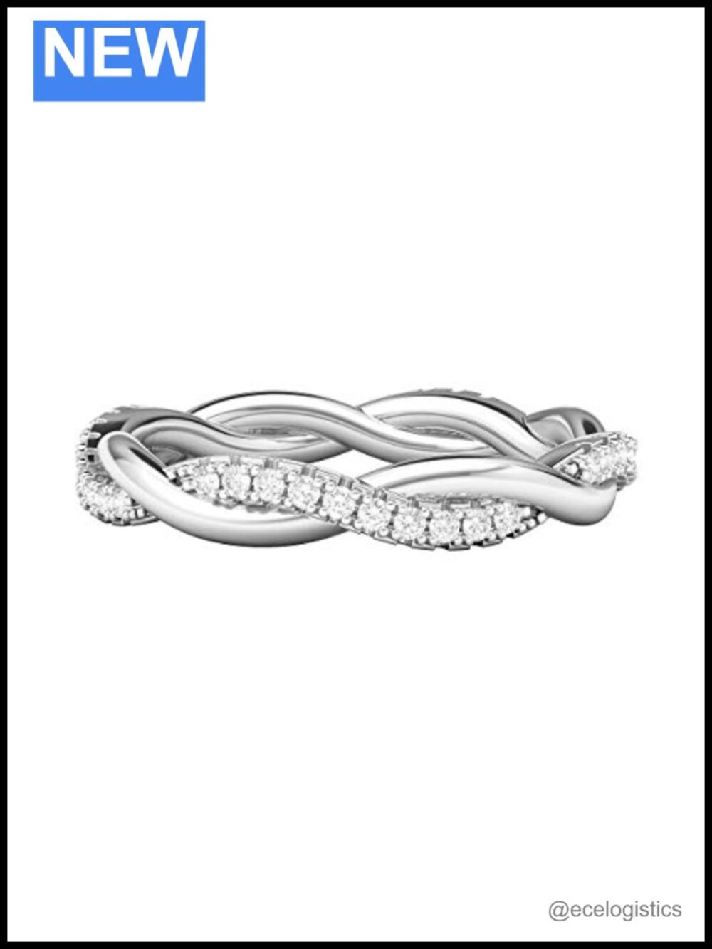 Sterling Silver Petite Twist Full Eternity Ring Simulated Diamond Wedding Band